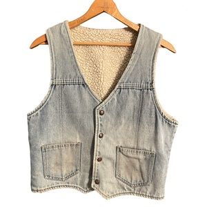 VINTAGE 70s Nelson Blue Denim Men's Vest Made In USA Lined INSULATED LARGE
